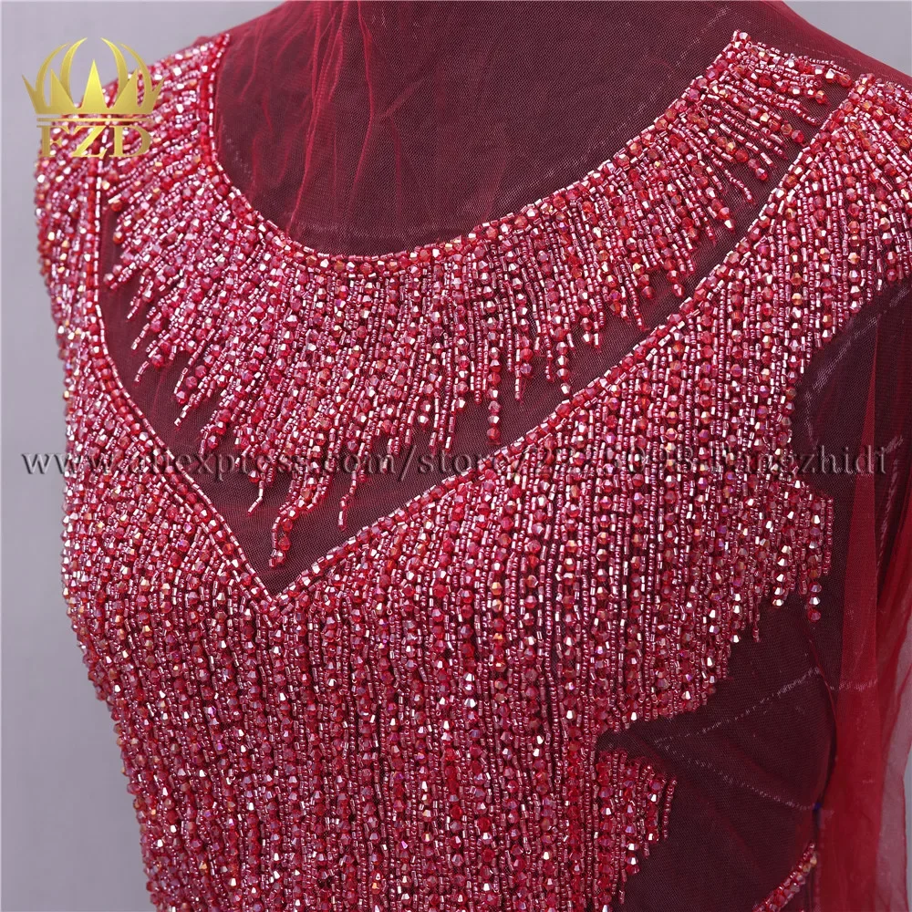 FANGZHIDI 1 Piece Elegant Beautiful Long Latest Design Applique Beaded Sparkly Crystal Applique Patches for Women Party Dress