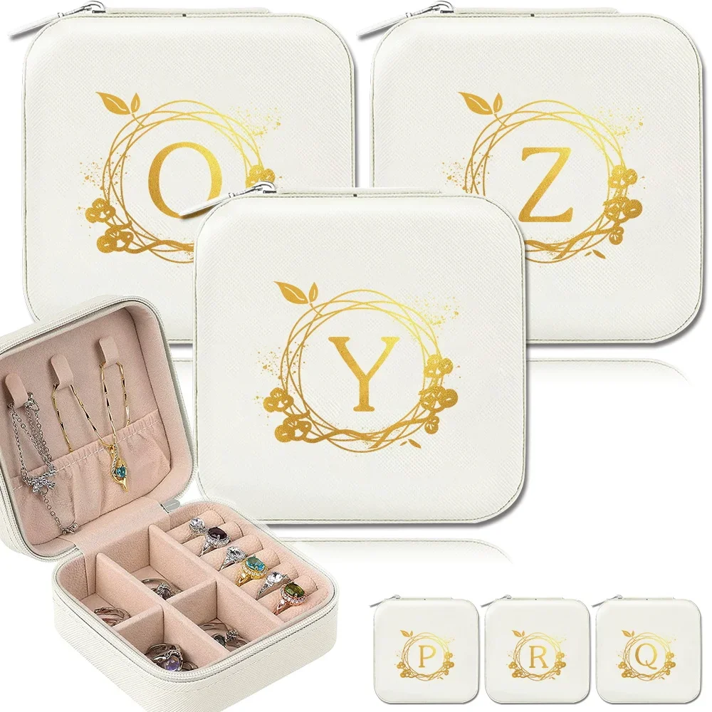 Jewelry Storage Box PU Leather Waterproof Organizer Case Fashion Simplicity Women's Wreath Letter Printing Series Storage Boxes