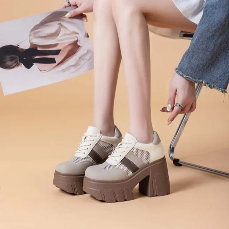 

11CM Women Shoes Fashion Genuine Leather Platform Sneakers for Woman Summer New Casual Shoes Luxury Designer Shoes Zapatos Mujer