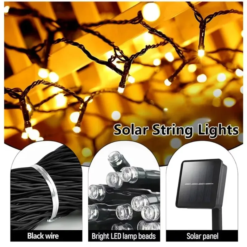 8 Modes Solar String Lights Outdoor Waterproof Fairy Lights Home Gardens Wedding Party Christmas Tree Decorations Solar Powered