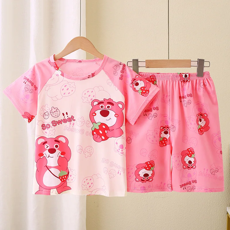 Girls pajamas children's summer thin short-sleeved suits boys and girls summer large and medium-sized children's home clothes image 3