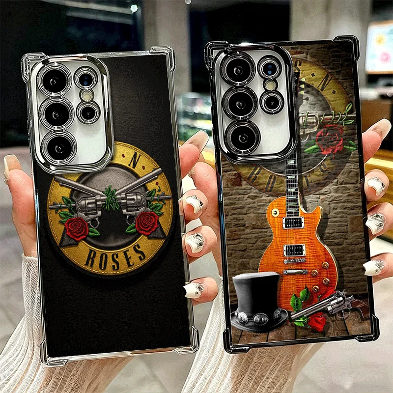 Band G-Guns N R-Roses Plating Phone Case For Samsung Galaxy S25 S26 Edge S24 S23 Ultra S22 S21 Plus S20 FE Anti-Fall Protection
