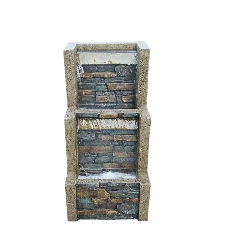 resin courtyard fountain handmade hand-painted flowing water cultural stone decoration floor-to-ceiling