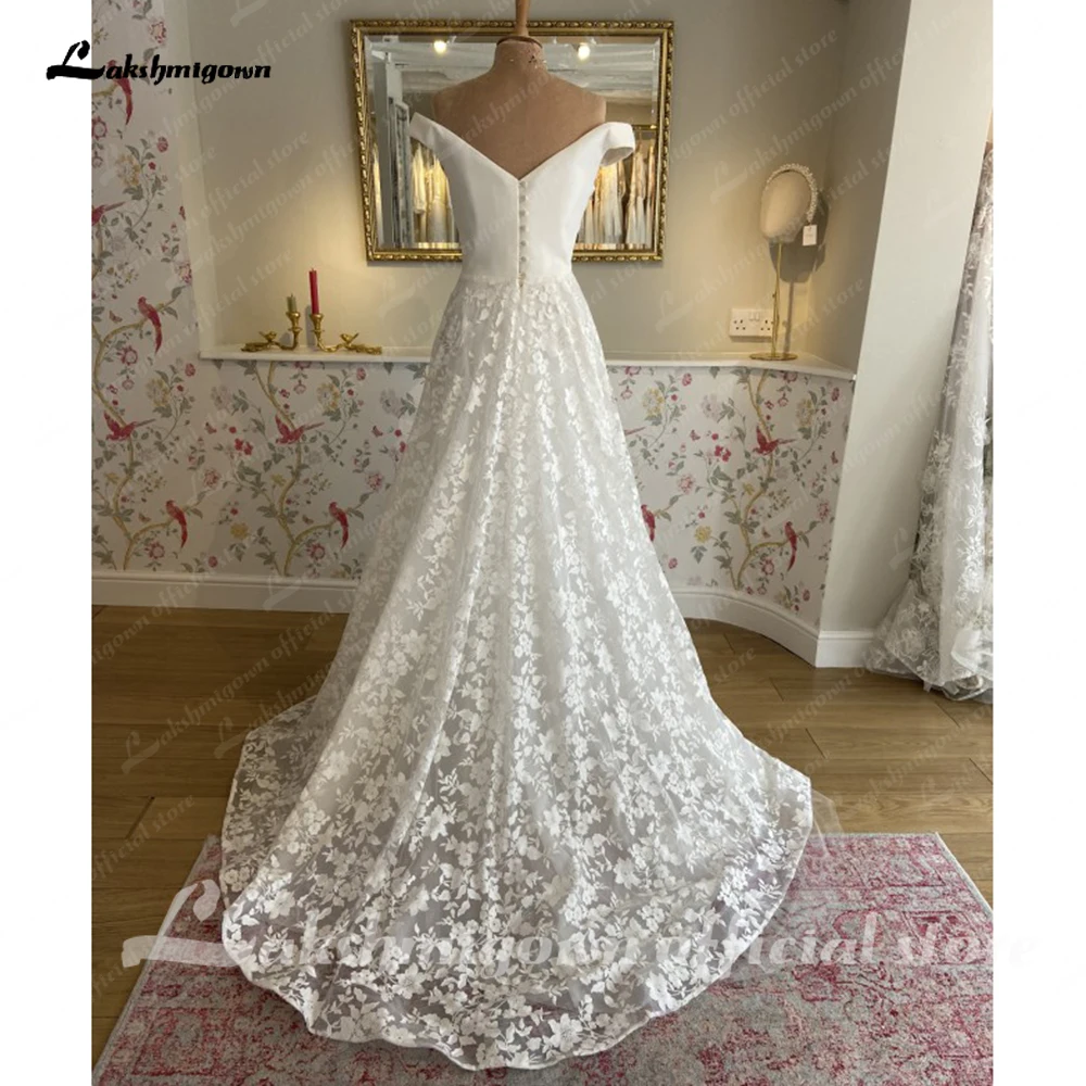 Lakshmigown Boots hals vom weißen Strand eine Linie Boho Strand Brautkleid mit Flügel ärmel 2024 Braut Reception Kleid Roben de Soirée