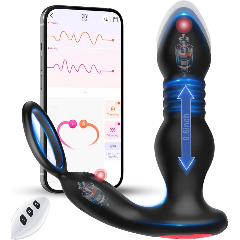 BEISAR-vibrador masajeador de próstata, vibración de empuje, 7 modos con tapón de anillo para pene, juguete sexual, masajeador de punto P, juguete sexual masculino