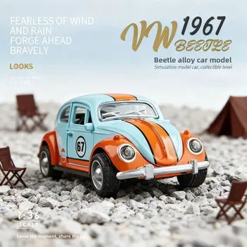 1 36 Scale Vintage Gulf Beetle Diecast Alloy Car Model Toy Kids Desktop Office Decor Colle