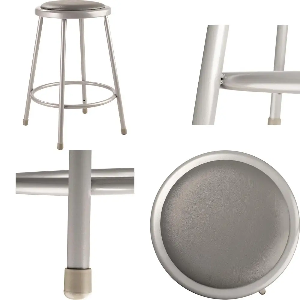 

24 Grey Steel Stool with Vinyl Upholstered Seat