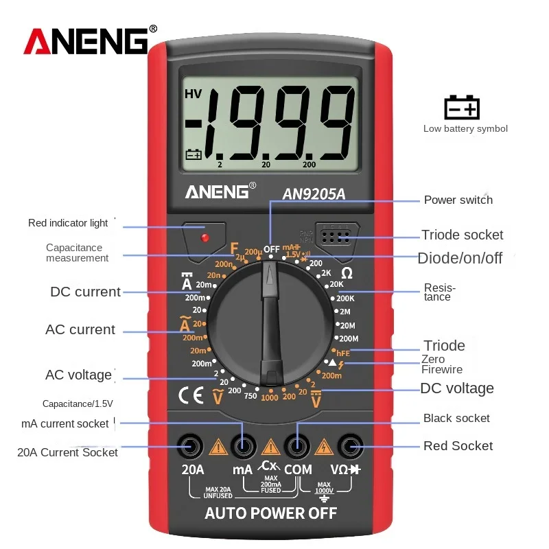 

ANENG DT9205A Digital Multimeter High Precision Digital Display Multimeter Fully Automatic Electrician Voltage and Ammeter