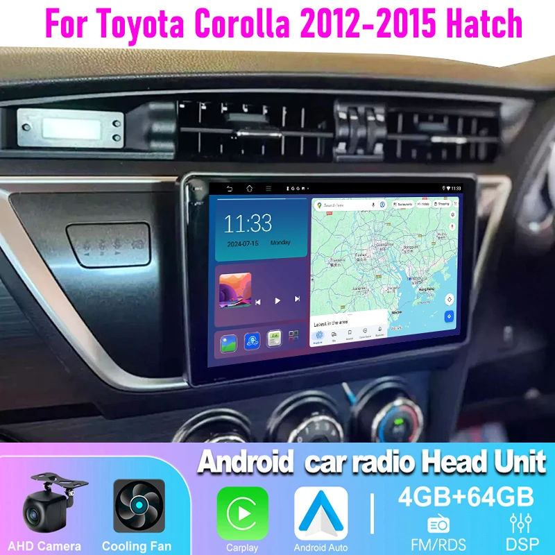 

4+64GB 10" Car Radio For Toyota Corolla 2012-2015 Hatch Wireless CarPlay Android Auto Head Unit GPS Navi