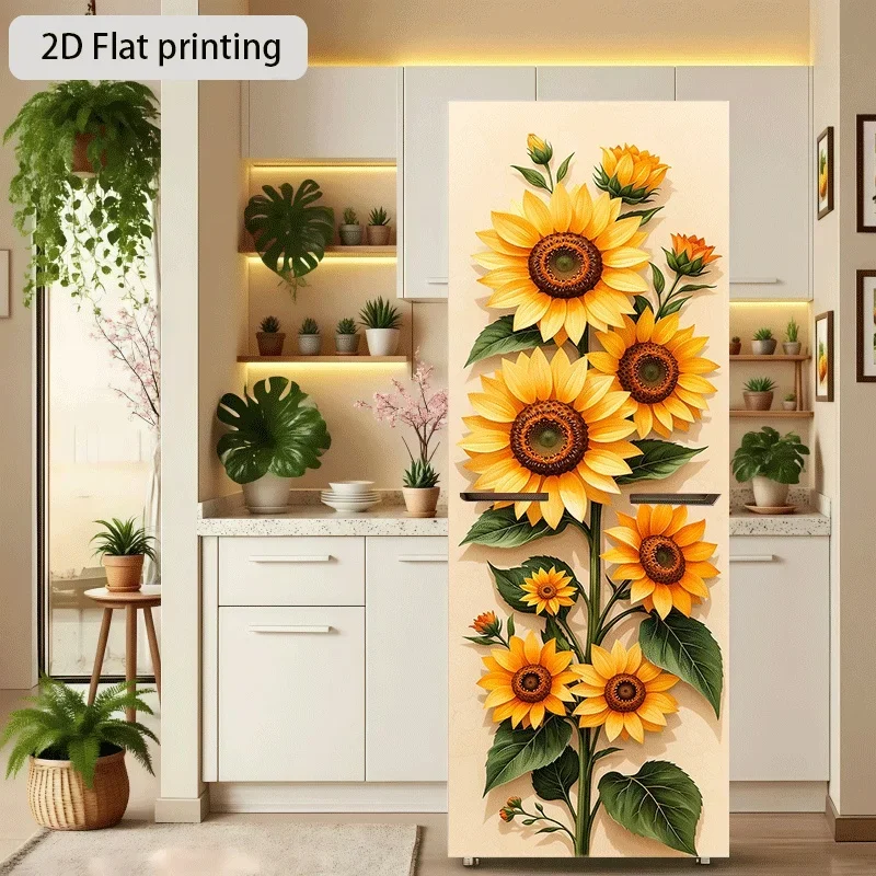 Refrigerator Sticker Sunflower "Sunflower Blooms" Themed Design, Self-Adhesive Wall Decal Wallpaper, Suitable for Cabinets and