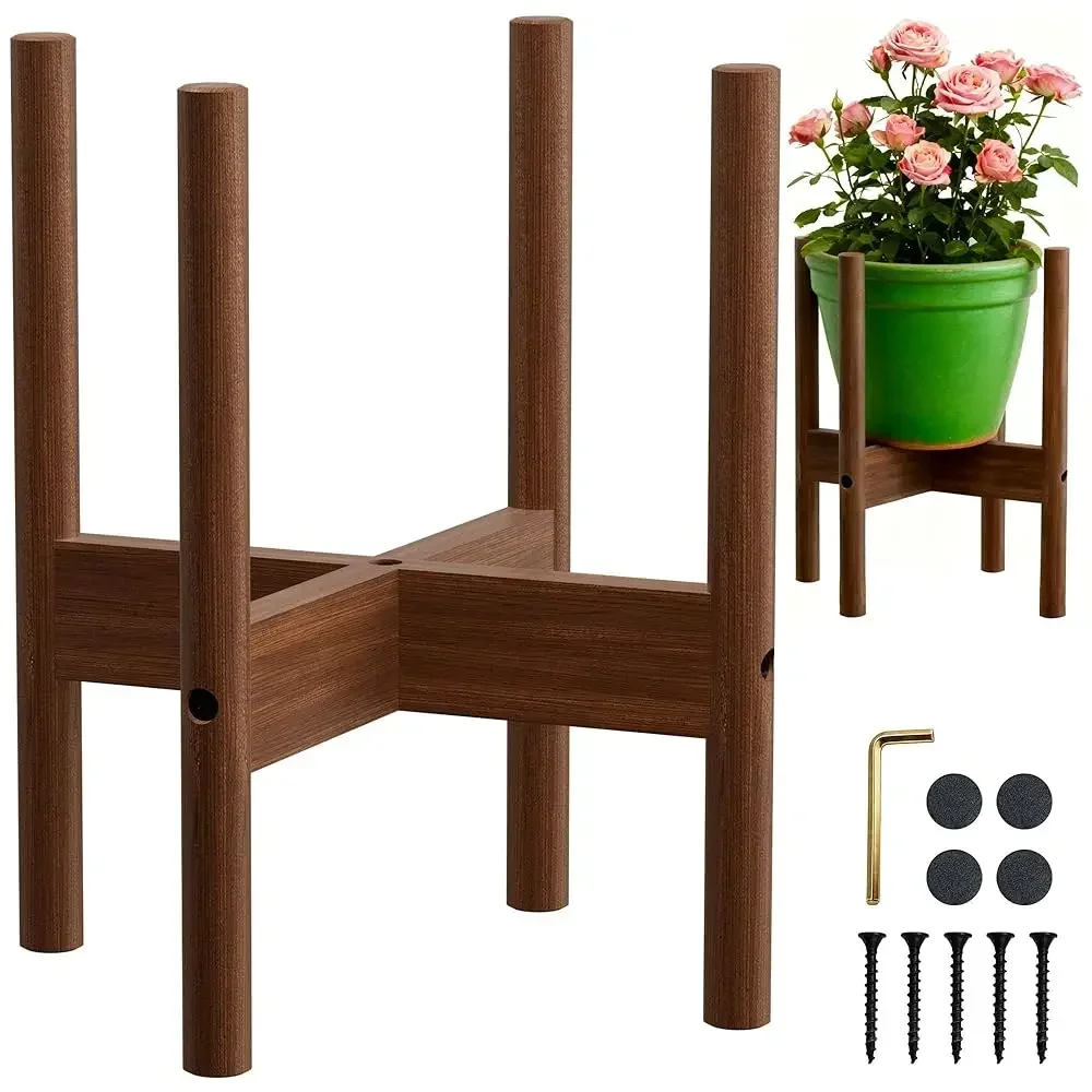 

Подставка для растений из бамбука для помещений, подходит для горшков диаметром до 12 дюймов, подходит для углов, прочная и устойчивая конструкция, отделка под орех.