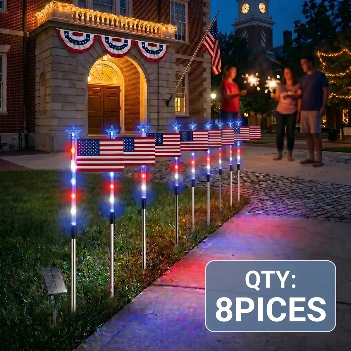 New 8Pcs Flag Light Set LED String Lights Independence Day Patriotic Decor Lamp Outdoor Garden Yard Party Decoration