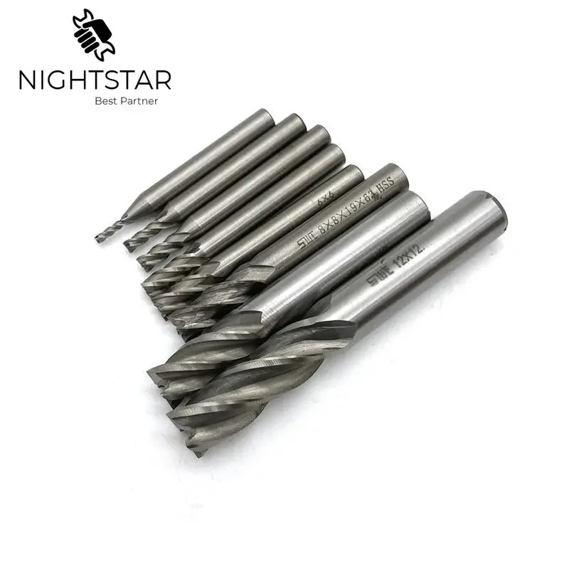 Krachtige 8 stücke HSS Ende Mühle Gerade Schaft 4 Flöte Vhm CNC Fräsen Cutter 2/3/4/5/6/8/10/12mm