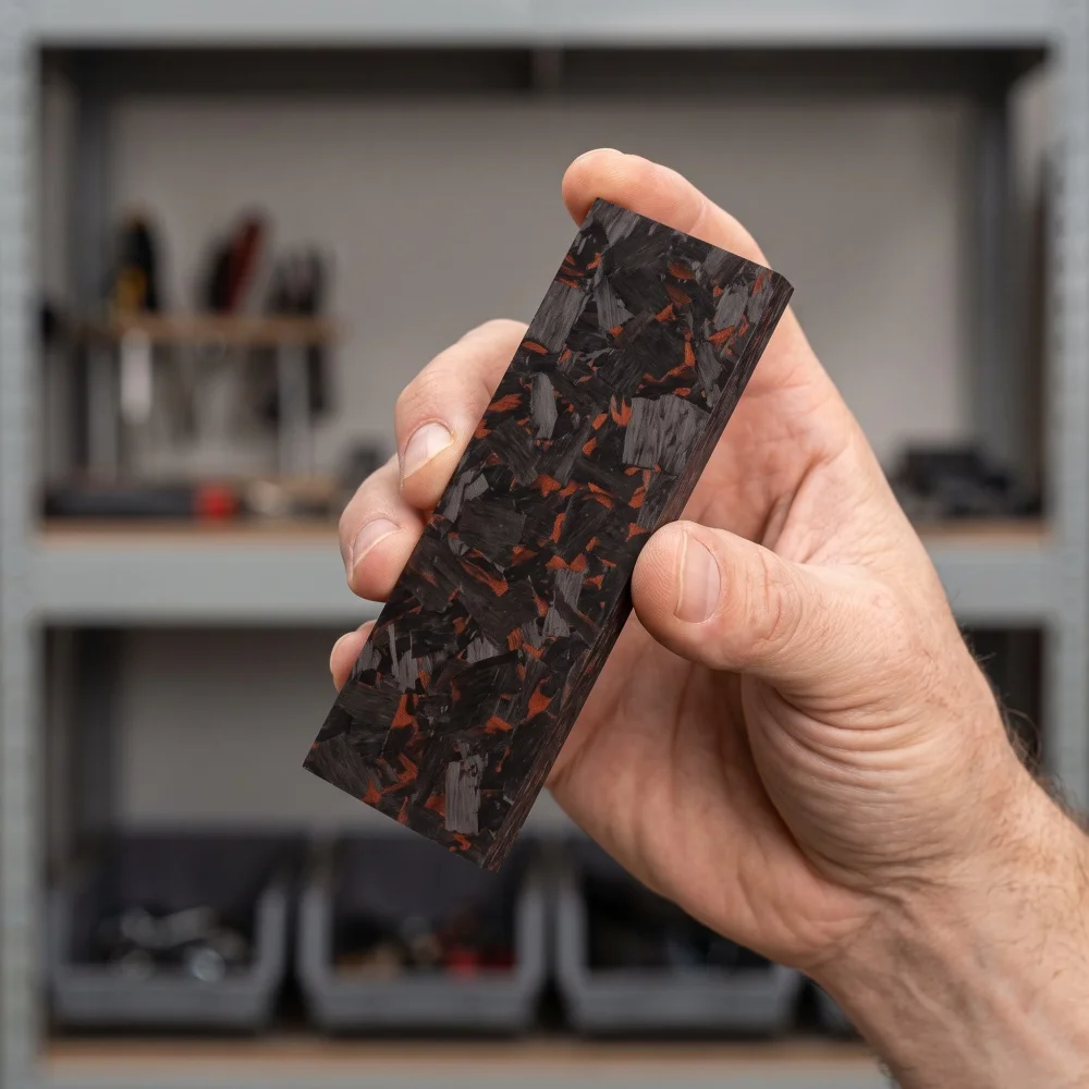 1PC, Marble-patterned Crushed Carbon Fiber Handle DIY Patch Material Blue & Red - 160X50X6MM & 120X40X6MM view 2