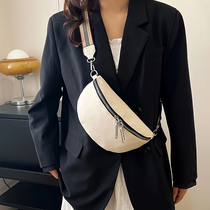 

Simple PU Leather Waist Bag, Trendy Zipper Fanny Pack, Outdoor Sports Crossbody Chest Bag