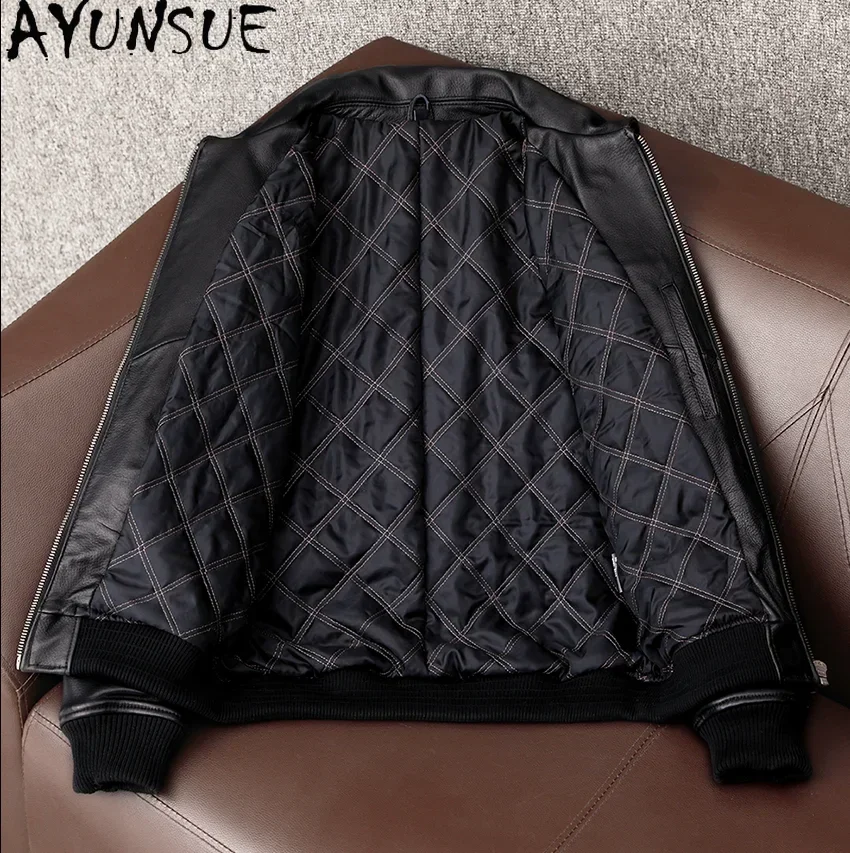 AYUNSUE chaqueta de cuero para hombre invierno otoño 2025 chaquetas de cuero genuino abrigos de piel de oveja auténtica chaqueta Bomber ropa delgada y bonita