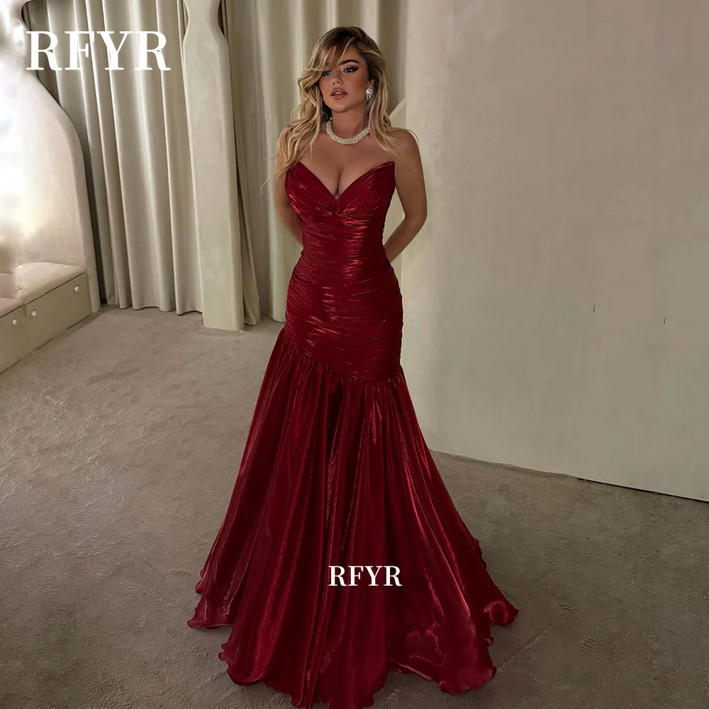 

RFYR Mermaid Prom Dress with Pleats Sweetheart Evening Dress Burgundy Party Princess Dress for Arabic Women Customized