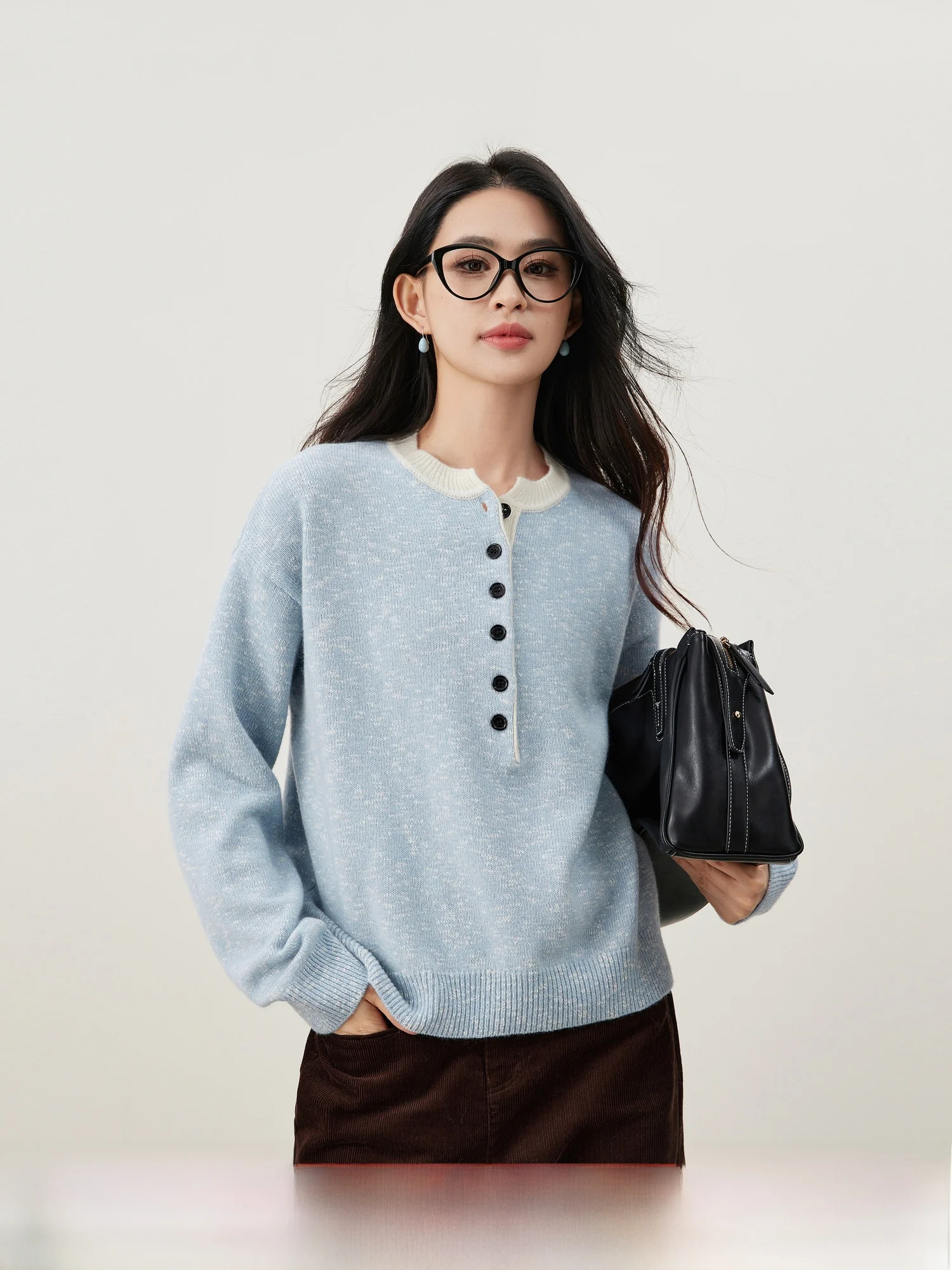 

Женский вязаный свитер Ele Sle из 100% шерсти с цветочным узором, воротником Хенли, цветными блоками, длинными рукавами, свободного кроя, для осени