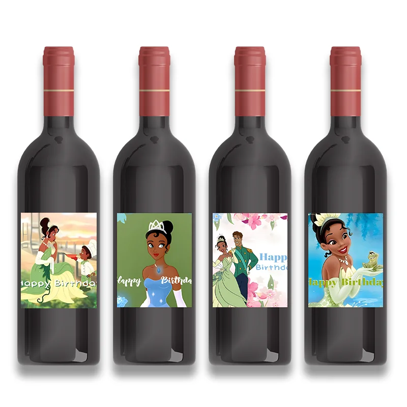 6pcs Disney The Princess and The Frog Cartoon Wine Bottle Theme Stickers Custom Birthday Party Label Personalized Wedding Shower