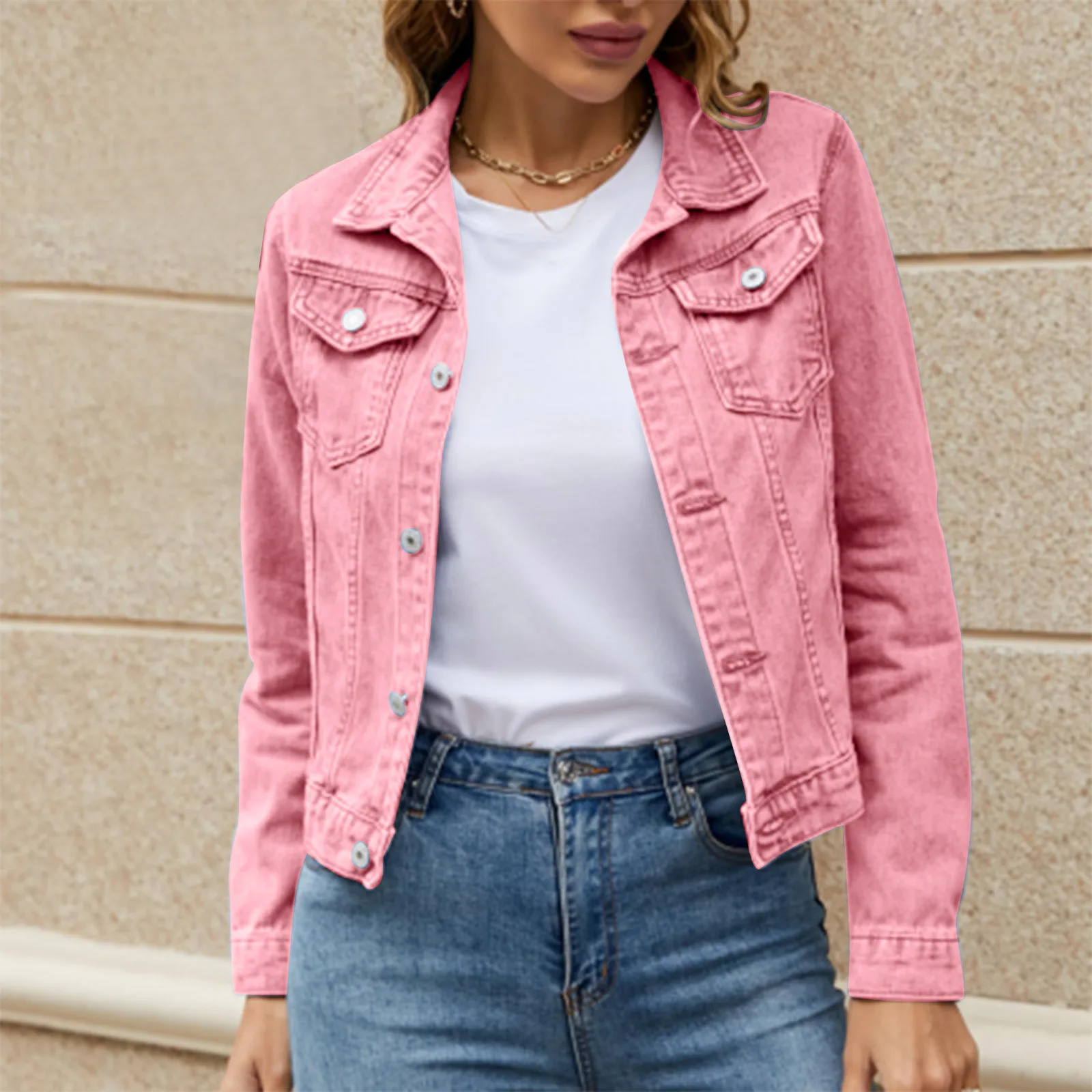 

Casual Denim Coats Women Jeans Jacket 2024 Autumn Long Sleeve Slim Solid Color Button Down Short Overcoat Ladies Jackets Tops