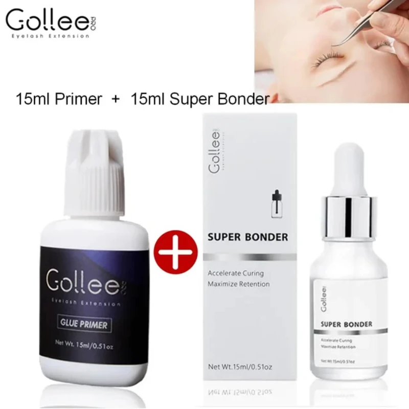 Gollee Lash Extensions 15ML Eyelash Cleaner Primer Super Bonder Eyelashe Preparation Cleaner Bonder Lash with Aloe Makeup