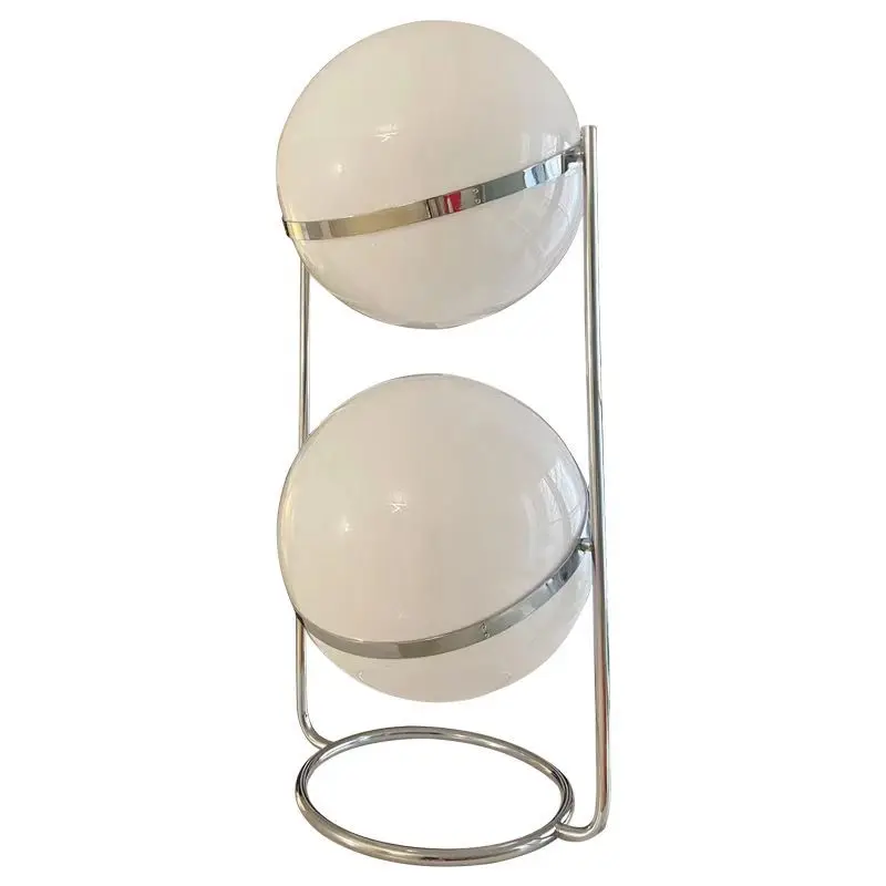 lampada de assoalho galvanizada cromada com bola acrilica iluminacao luz de leitura ambiente de canto designer nordico sala 01