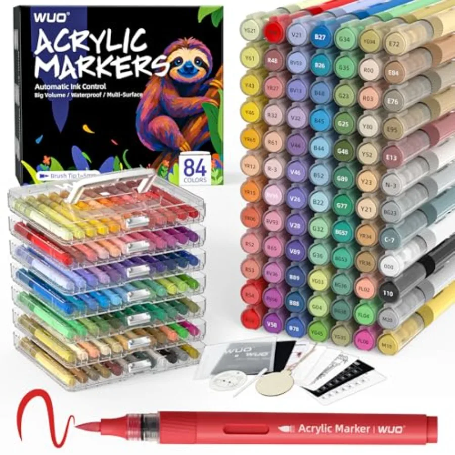 

Acrylic Paint Markers, High Opacity Automatic Ink Control Brush Tip Pens, Water-Based No-Bleed Markers for Rock, Canvas, Wood,