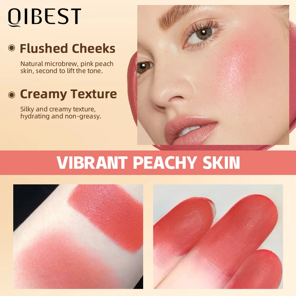 QIBEST Lipstick Blush Stick 3-in-1 Eyes Cheek and Lip Tint Buildable Waterproof Lightweight Cream Multi Stick Makeup For Women