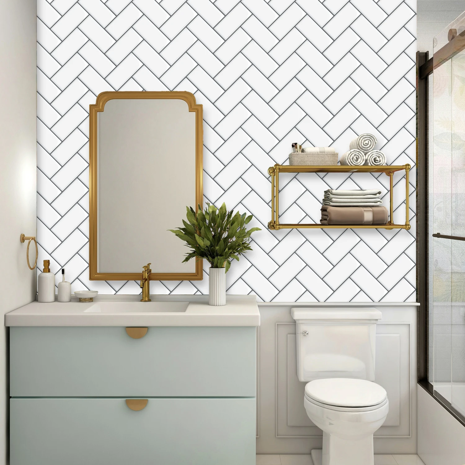 10 Sheets Peel And Stick Backsplash Tiles Herringbone Decorative Wall Sticker Self Adhesive Wallpaper For Kitchen Bathroom