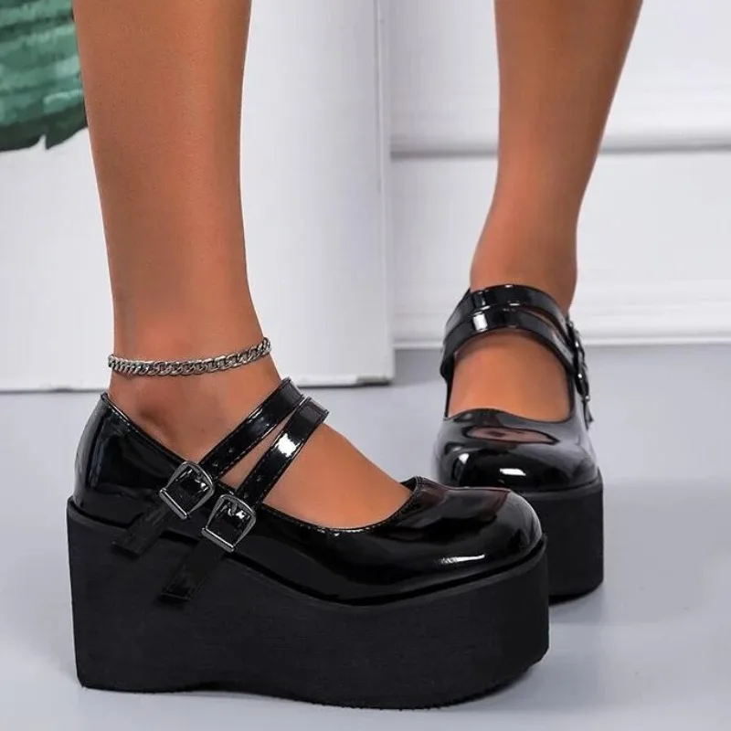 Brand New Female Lolita Cute Mary Janes Pumps Platform Wedges High Heels women's Pumps Sweet Gothic Punk Shoes Woman