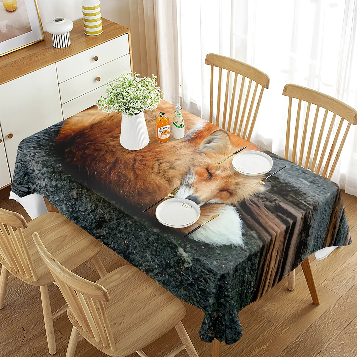 Fox Tablecloth Sly Fox Wild Animals Theme Home Decor Rectangle Tablecloth Kitchen Dining Room Living Room Banquet Get Together