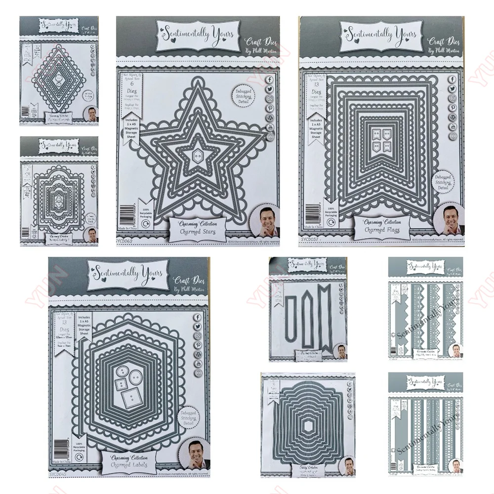 Diamonds Deco Border Die Double Debossed Flags Trio Metal Cutting Dies Scrapbook Diary Decoration Template DIY Make Card Album