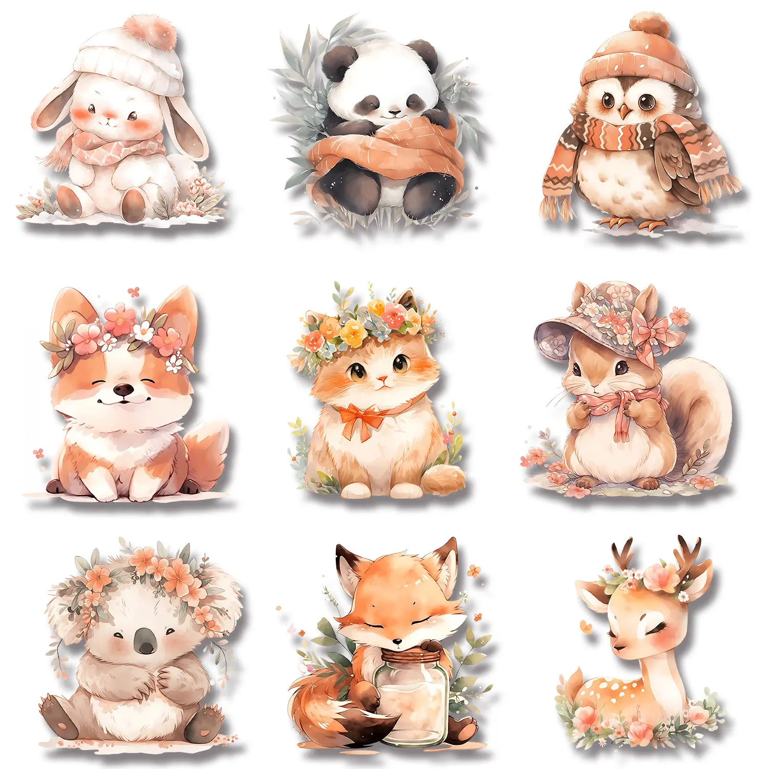 Raccoon Corgi Panda Owl Zebra Lion Fox  Frog Cartoon Animal Stickers Iron on Decals Stickers for Kids\' Clothes DIY Appliques