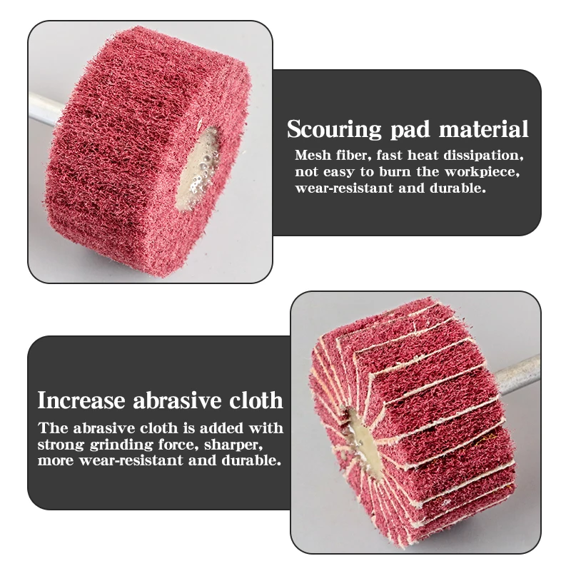 Non-woven Flap Wheel Mounted Nylon Fiber Polishing Brush Scouring Pad Grinding Sanding head for Drill 6mm Grit120/180/240/320