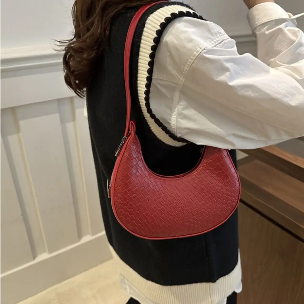 

Simple PU Crescent Moon Underarm Bag Hobo Bag Shoulder Pouch Stone Pattern Shoulder Bag Tote Bag Solid Color Felt Handbag Girls