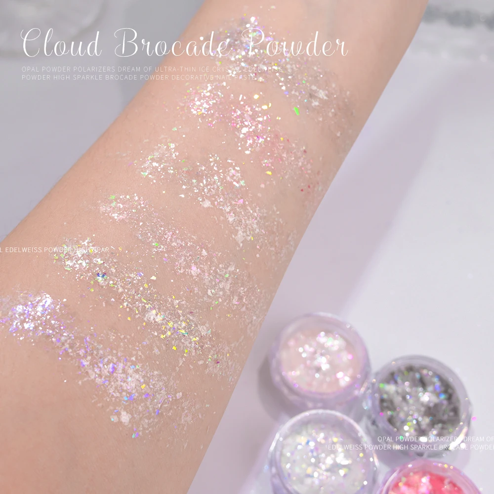 Aurora Iridescent Opal Nail Glitters Mermaid Chrome Powder Reflective Edelweiss Ice Snow Nails Flakes Gel Polish Decor Set Flash