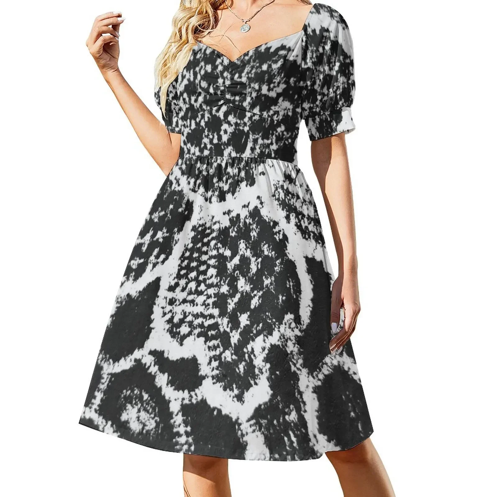 

BLACK AND WHITE PATTERN Short-Sleeved Dress dresses for prom women dresses Dress