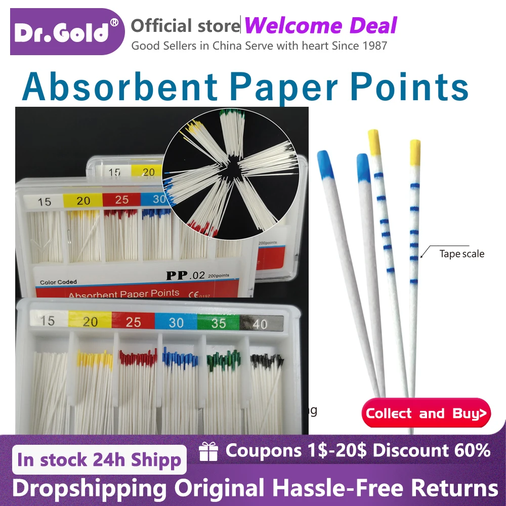 

100pcs/box Dental Absorbent Paper Points 0.04 Taper Dental Materials Strong Absorption Pure Cotton Fiber Paper Gutapercha