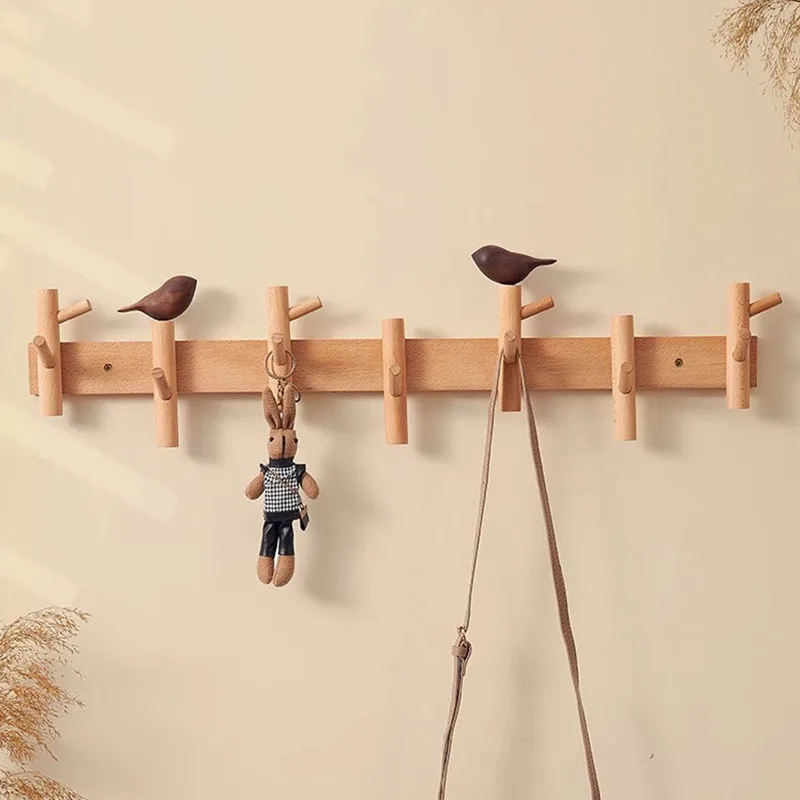 Creative Clothes Hanger Foyer Entrance Wood Hangers Multifunctional Bag Key Coat Hook Wall Mount Coat Racks Hanging Organizers image 4