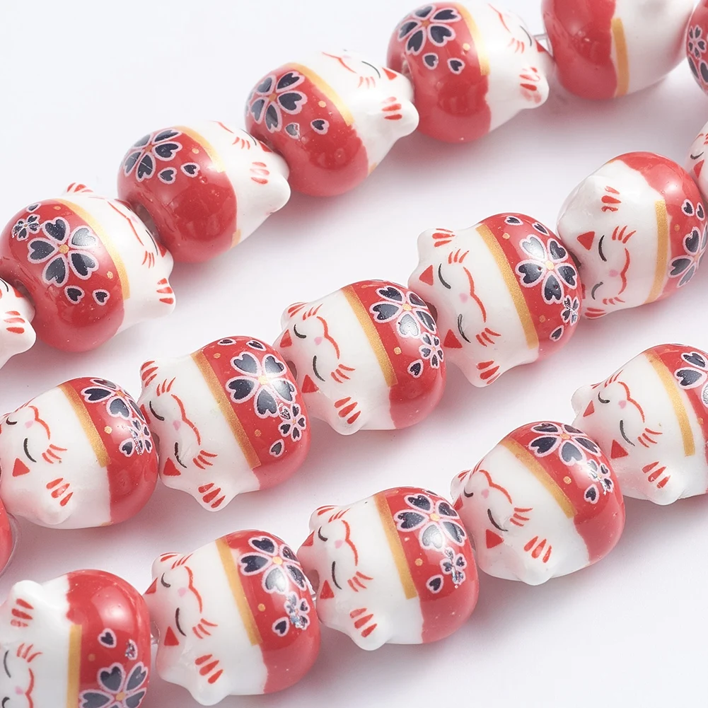 

25pcs Handmade Printed Porcelain Cat Beads Loose Spacer Beads for Diy Necklace Bracelet Keychain Jewelry Making Findings