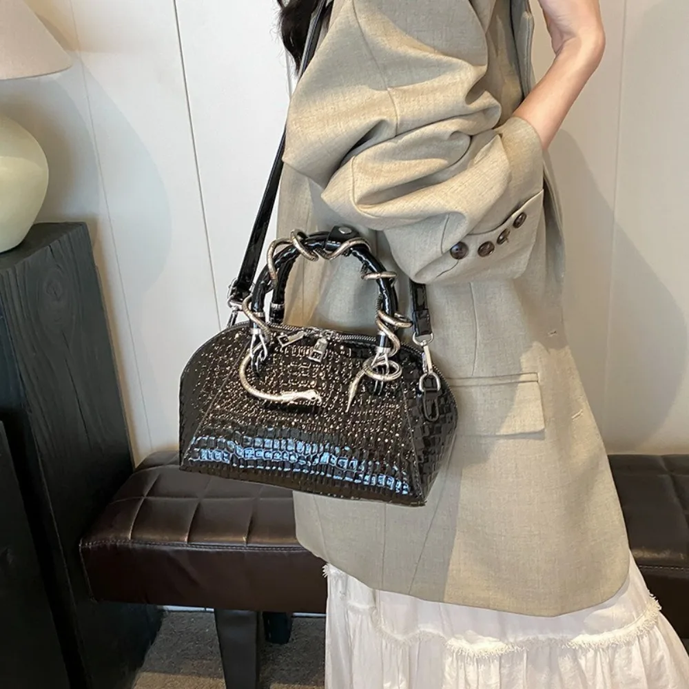 Fashion Stone Pattern Women's Bag With Snake Hardware Large Capacity Crossbody Shell Bag Handbags Shoulder Bag