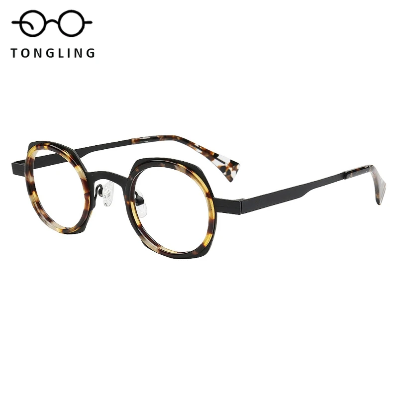 

2026 New Top-Level Fashionable Women Handmade Acetate Metal Glasses-Retro Men Personalized Round Artistic Casual Eyeglass Frame