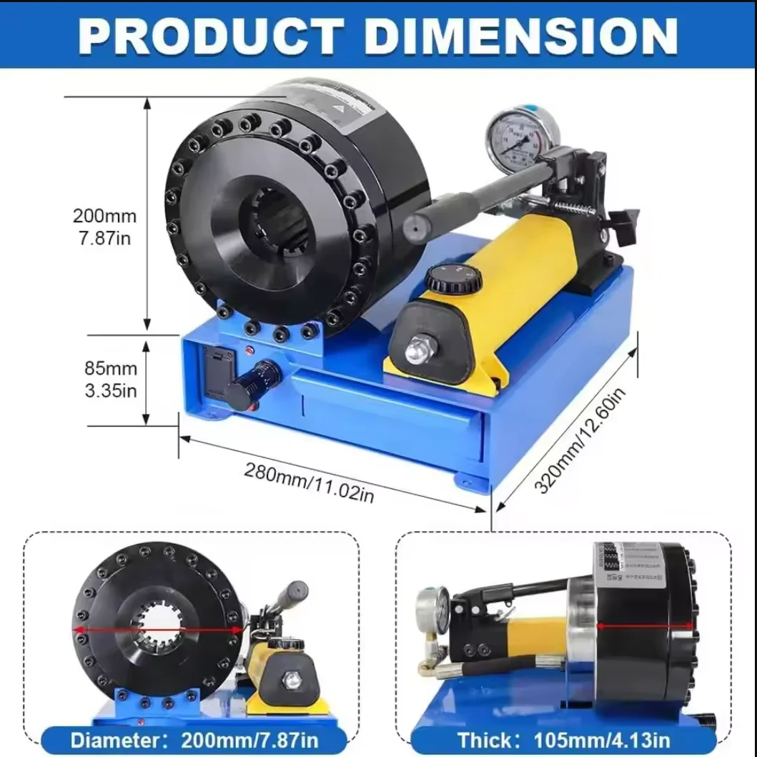 High Pressure Hydraulic Hose Crimper with 7 Sets of Dies Hose Crimping Handheld Hydraulic Hose Crimping Tool (Hose Crimper)
