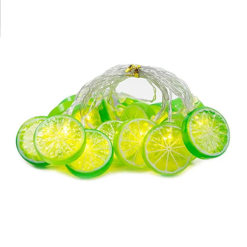 Green Lemon LED String Lights, atmosfera interior, decoração de Natal, luzes de bateria, festa, Happy New Year Room, 087