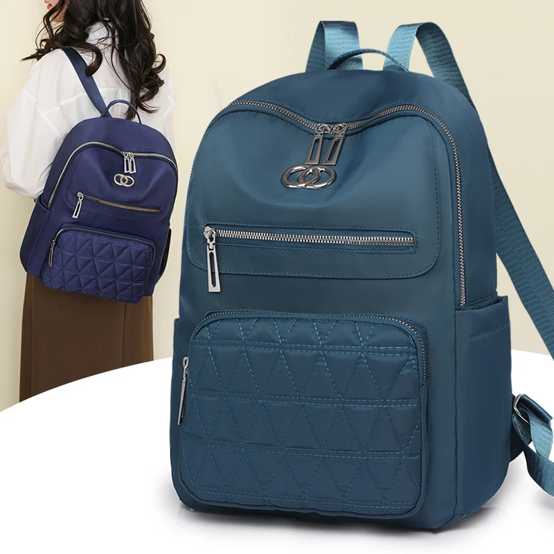 Mochila de gran capacidad para mujer, bolso escolar de nailon, Color sólido, informal, sencillo, para viaje