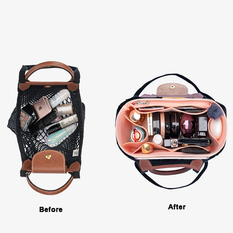 EverToner For Longchamp LE PLIAGE FILET Top Handle Bag Felt Insert Bag Makeup Cosmetic Bags Travel Inner Purse Handbag Storage O