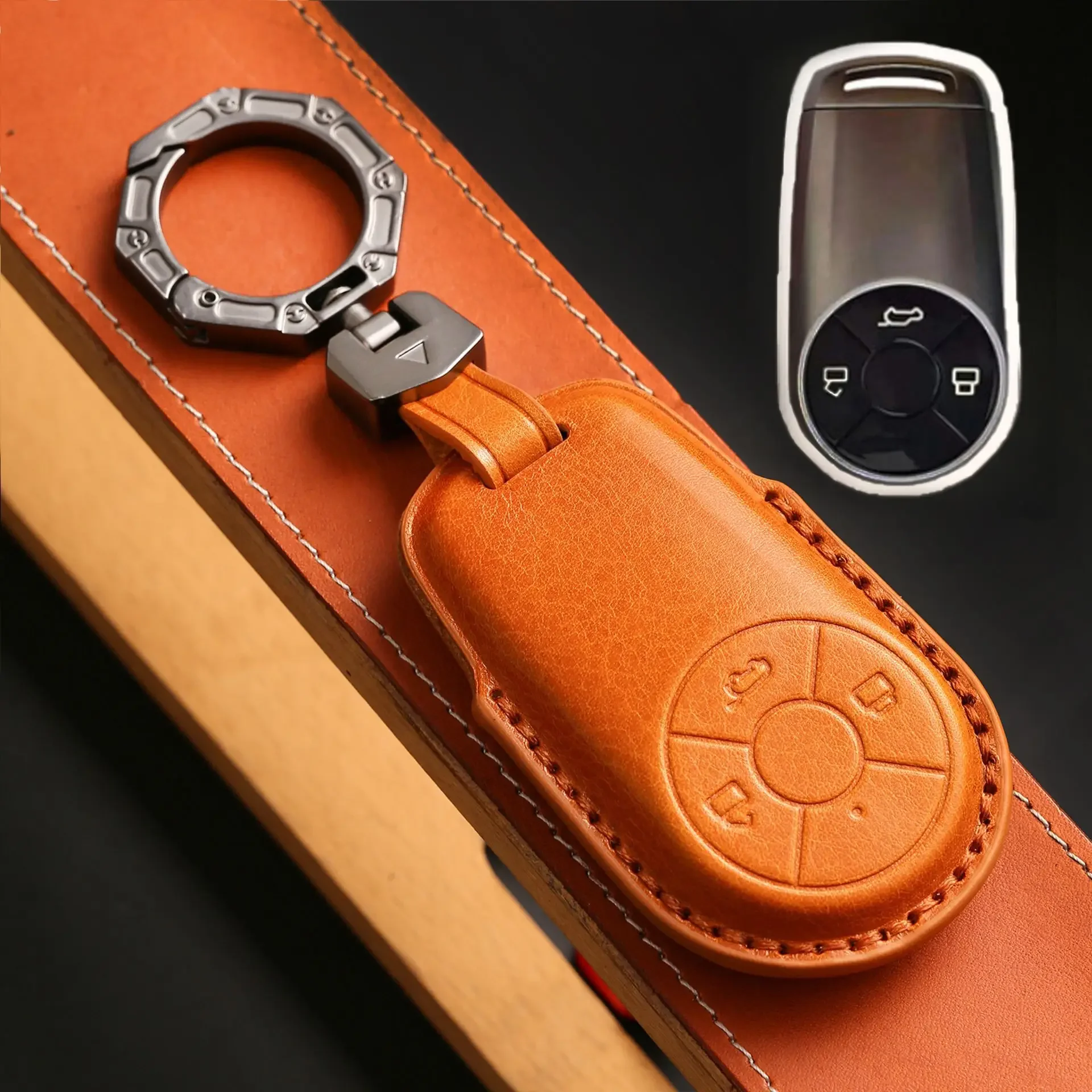 

1pc Leather Car Smart Key Case Key Fob Cover Key Bag Accessories For GMW ORA Good Cat Ev 2020 2021 2022