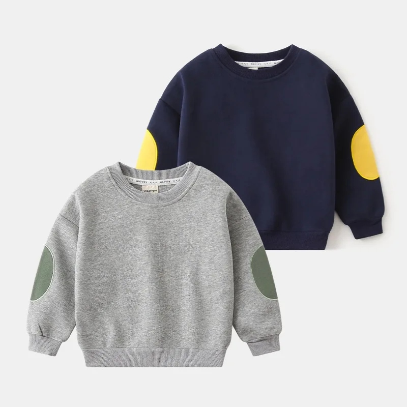 Spring Solid Toddler Girls Sweatshirt Round Neck Kids Baby Boys Tops Casual Patchwork Pullovers Loose Little Boys Long Sleeves
