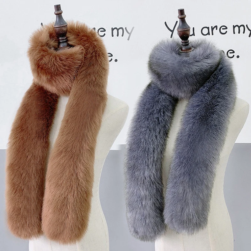 2024 Autumn Winter Women\'S Faux Fox Fur Long Scarf Lady\'S Winter Fashion Thicken Warm Scarf Shawl Pashmina Scarves And Wraps