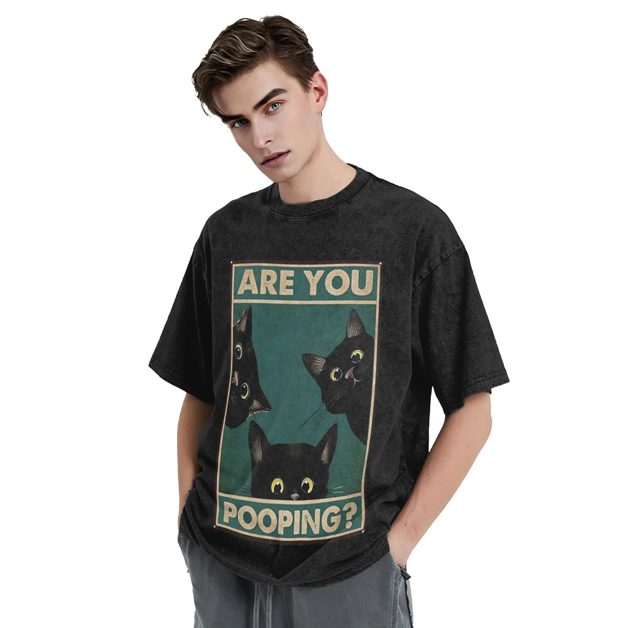 

Tin Metal Signs Vintage Black Cat are You Pooping T-Shirt for Men Cotton T Shirts Men's Tees Short Crew Neck Summer Clothes Tops
